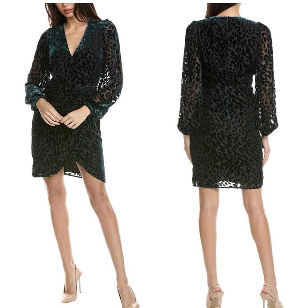 NWT Toccin NY $595 Doris Draped Mini Women's Size 8 Dress Leopard Print Teal - Picture 6 of 8